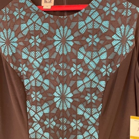 New with Tags Anne Klein Black Stretchy Sleeveless Floral Turquoise Dress Sz 14 - Picture 5 of 11